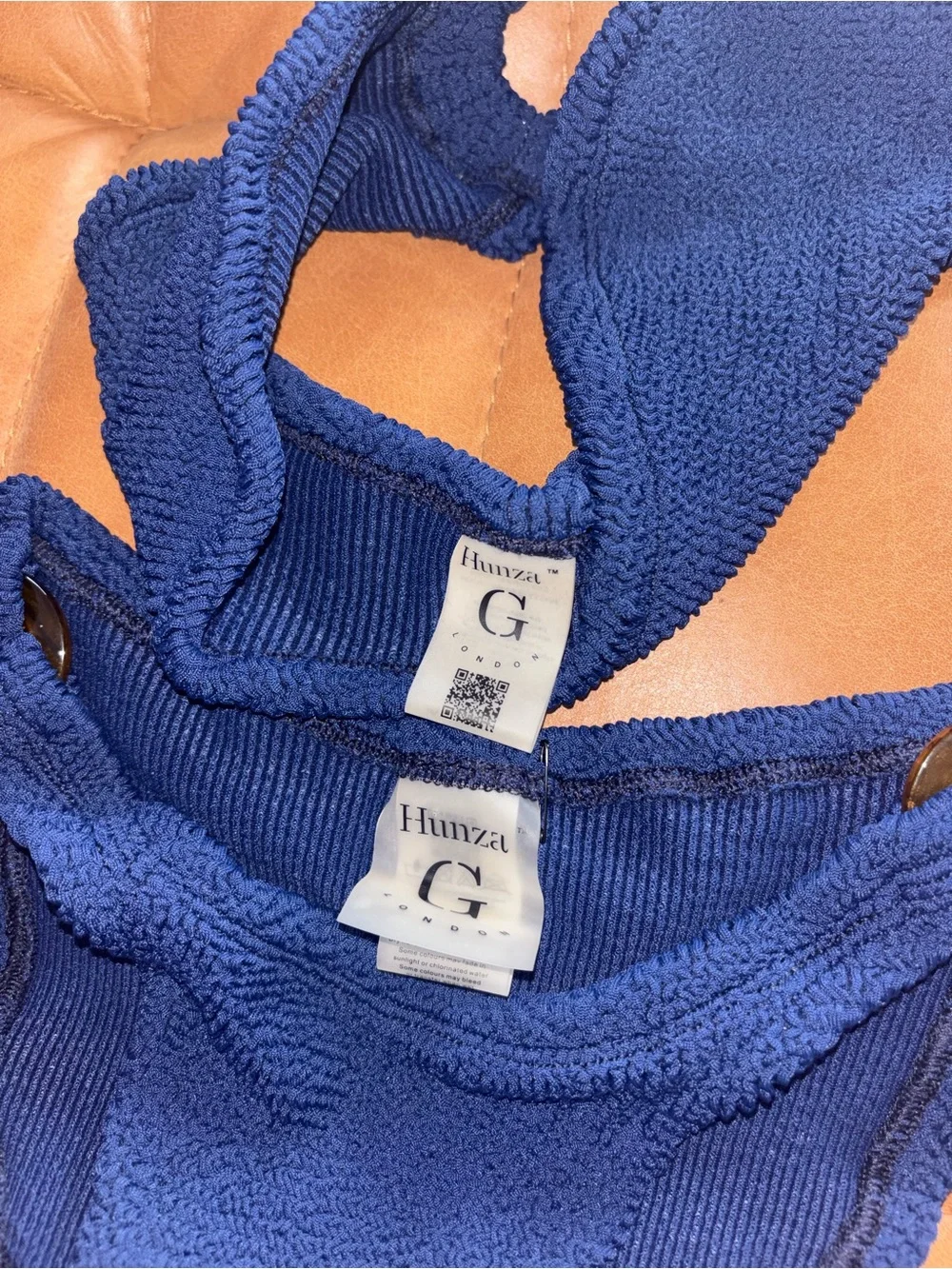 Hunza G Gloria Strapless Crinkle Bikini in Navy